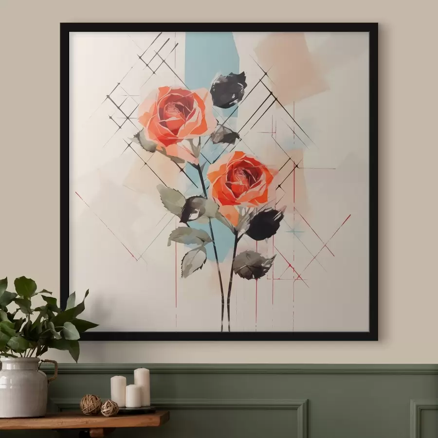 Fotobehang Rozen op een achtergrond van lijnen en vlekken f44421