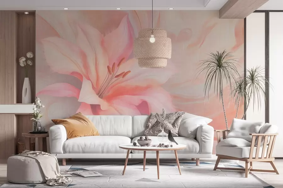 Fotobehang Lelie bloem vloeistof abstractie, bloemig, kleurrijke tekening w04006