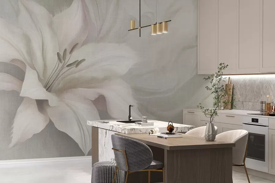 Papier peint photo Lily flower fluid abstraction, floral, grey colors w04006v2