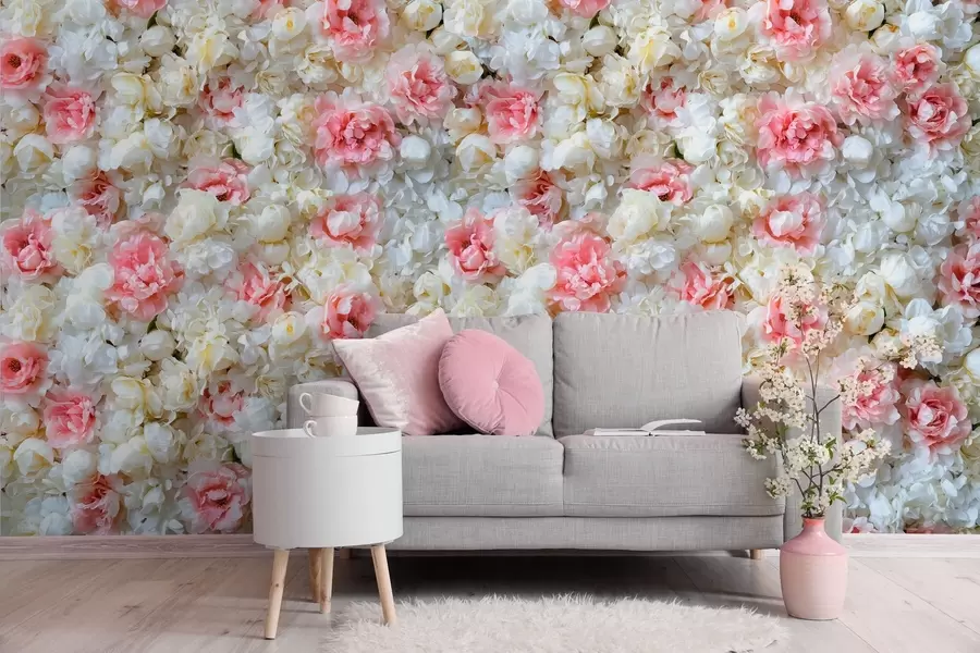 Papier peint photo un mur de pivoines en fleurs w03963