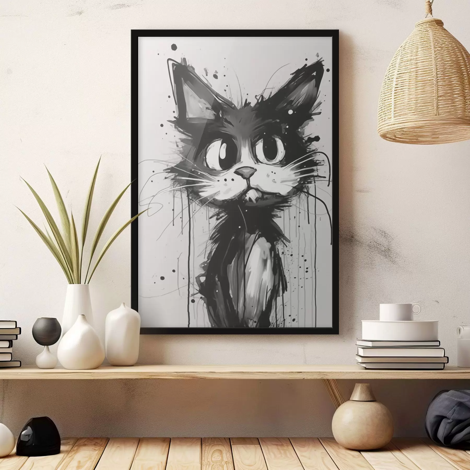  Peintures Chat en style croquis avec des éclaboussures de peinture f44483