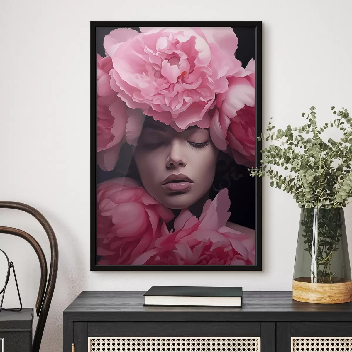 Poster Gezicht in bloemblaadjes f44490