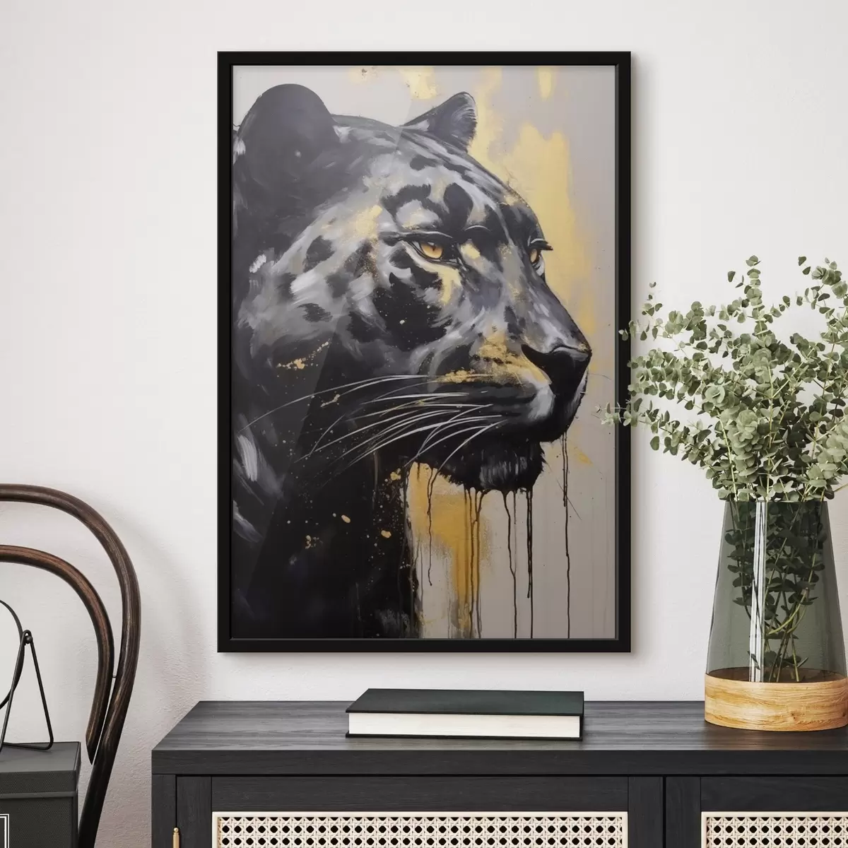 Poster Zwarte panter met gele ogen f44493