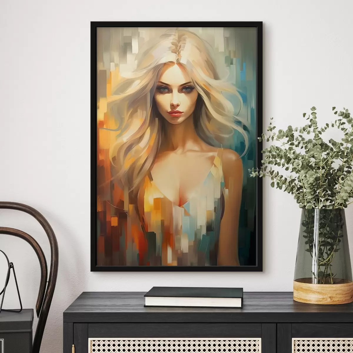 Poster Meisje op gekleurde achtergrond f44494