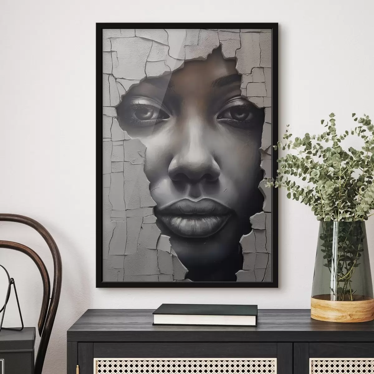 Poster Gezicht in de spleten van de muur f44495