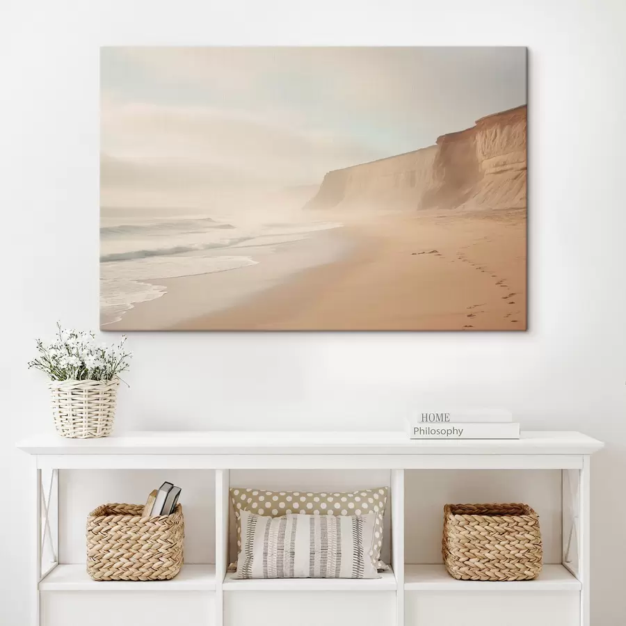 Peintures Paysage d'une plage de sable avec une falaise par une belle journée ensoleillée s44391