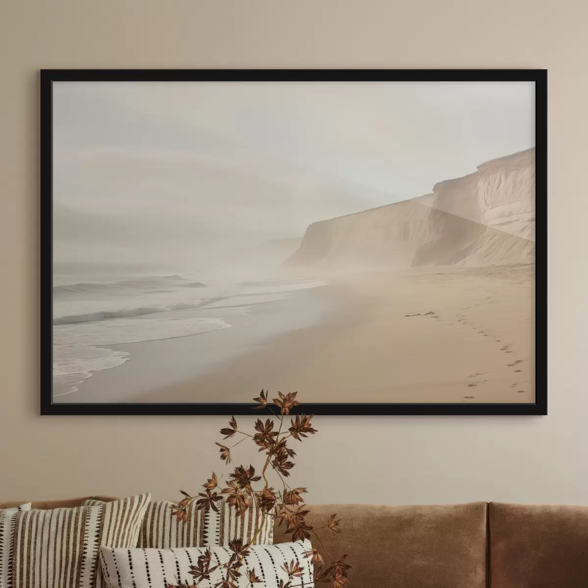 Affiche Paysage d'une plage de sable avec une falaise par une belle journée ensoleillée f44391