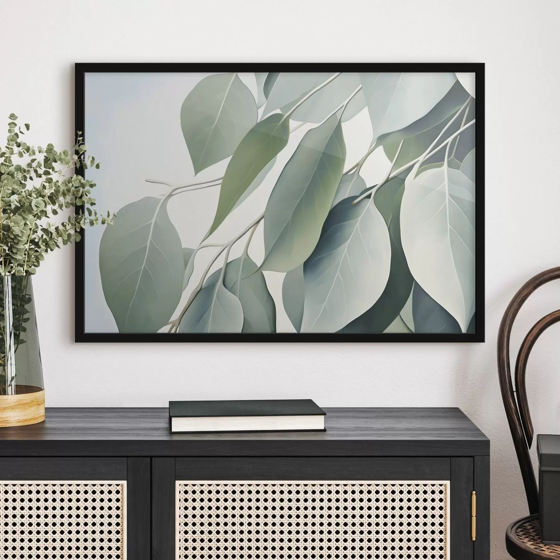  Schilderijen Eucalyptusbladeren met een zacht, gedempt kleurenpalet, een rustgevende en natuurlijke esthetiek f44410