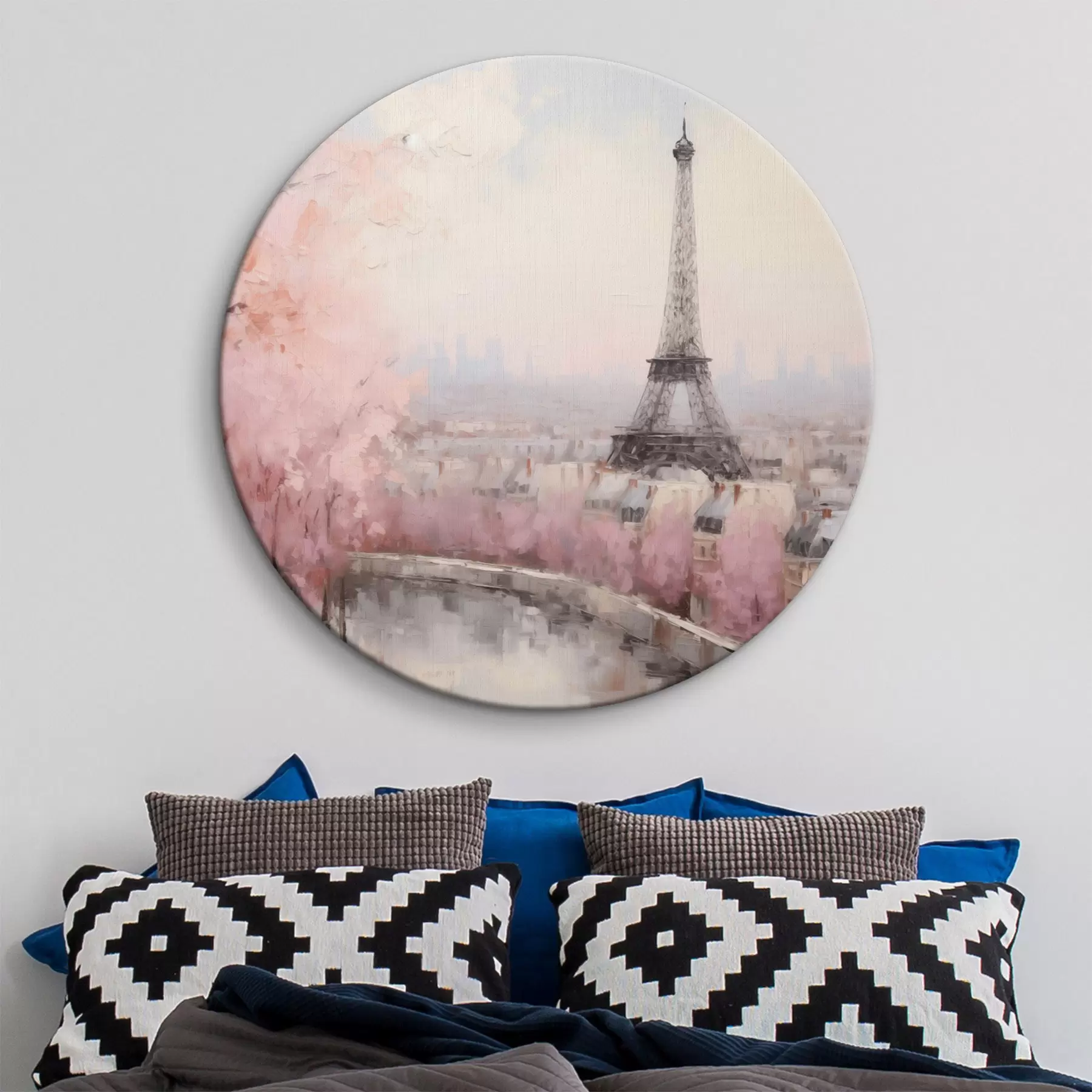  Schilderijen Eiffeltoren in Parijs met kersenbloesembomen in de lente, zachte pastelkleuren r44398