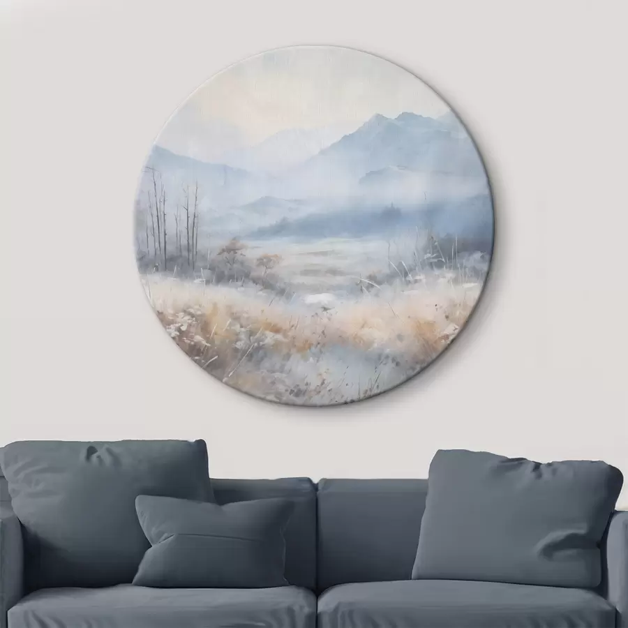  Schilderijen Structuurlandschap met bergen, droog gras en een bos, gedempte kleuren r44402