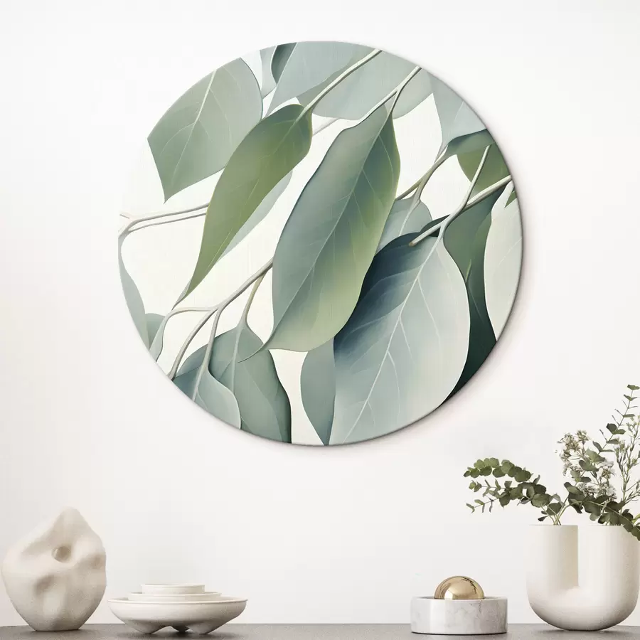  Peintures Feuilles d'eucalyptus avec une palette de couleurs douces et sourdes, une esthétique naturelle et apaisante r44410