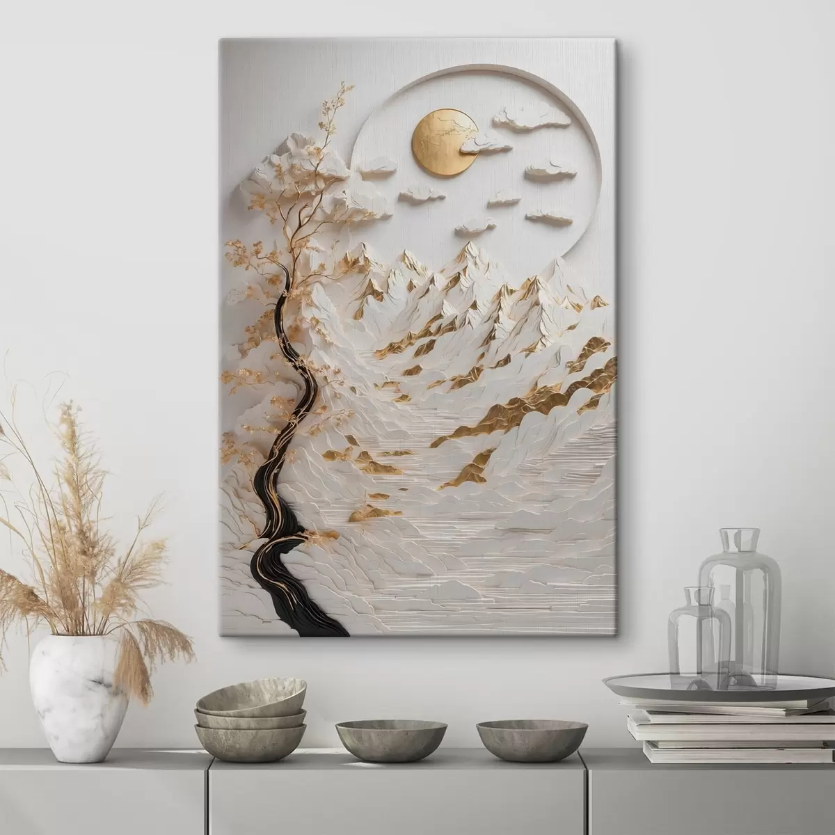  Peintures Montagnes abstraites et soleil s44428