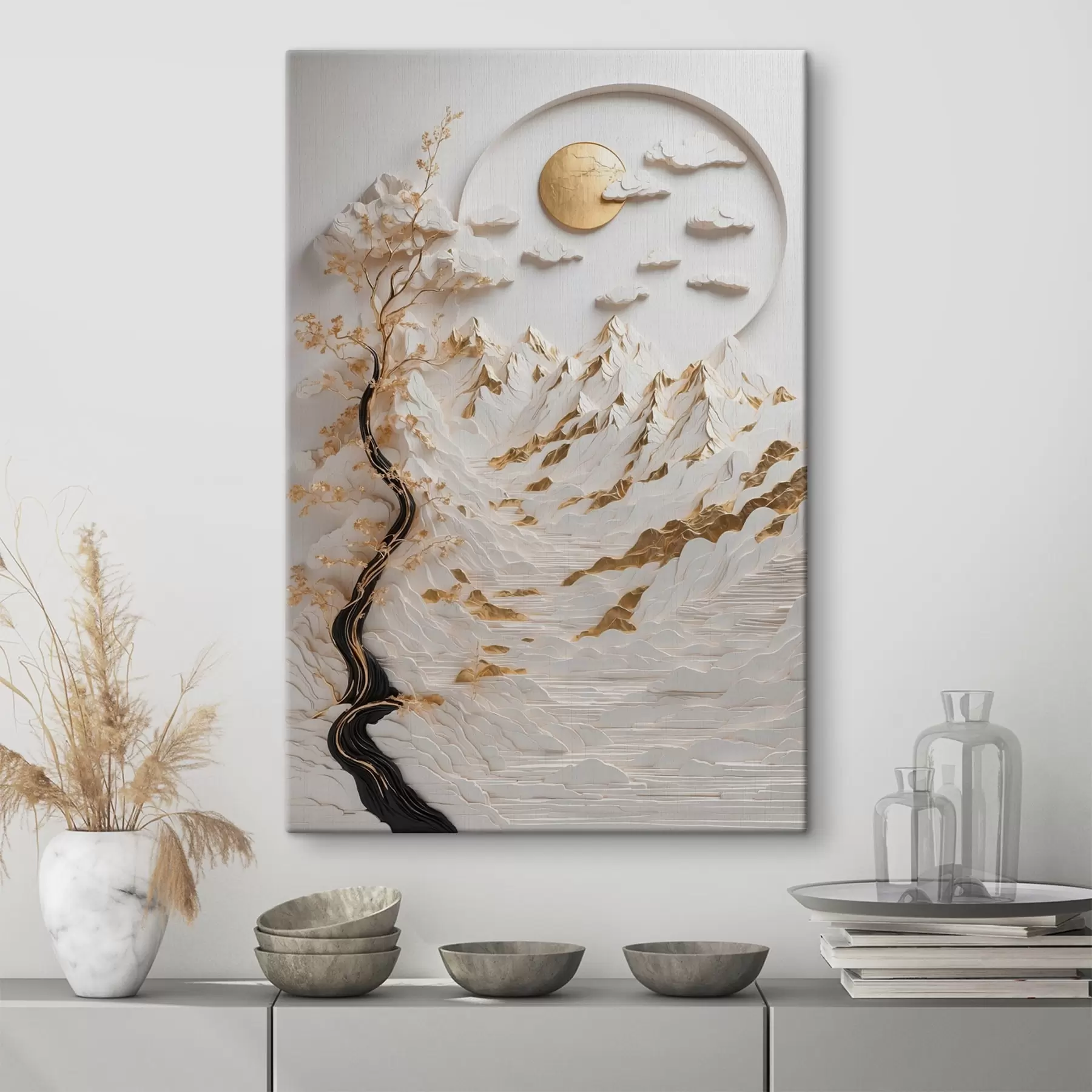  Peintures Montagnes abstraites et soleil s44428