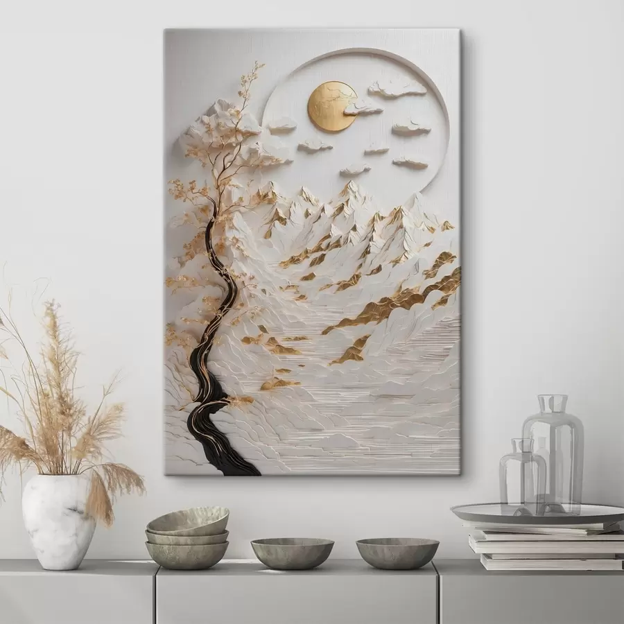  Peintures Montagnes abstraites et soleil s44428