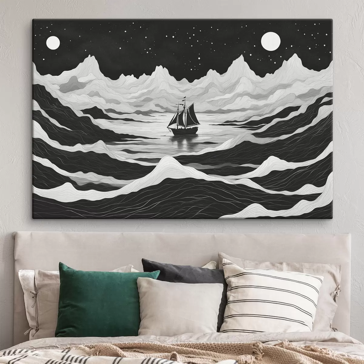  Peintures Navire dans la mer brumeuse de la nuit s44437