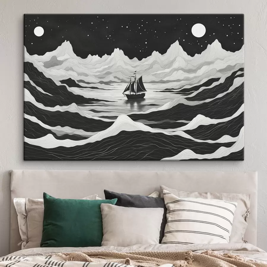  Peintures Navire dans la mer brumeuse de la nuit s44437