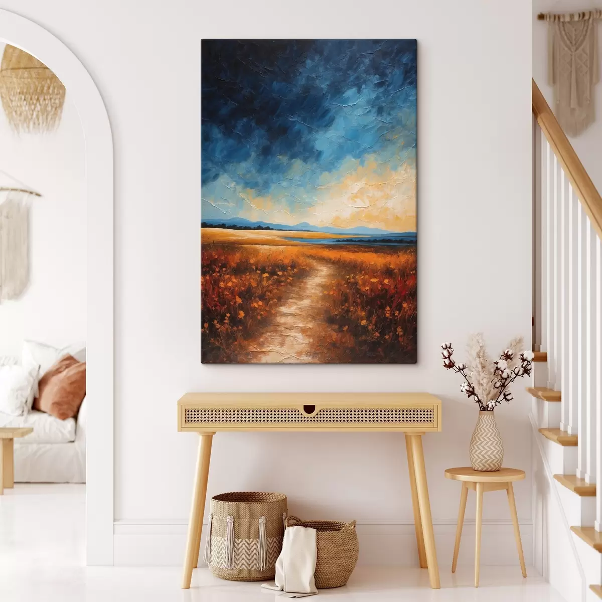  Schilderijen Bloemenveld in de avond in acrylschilderstijl s44440