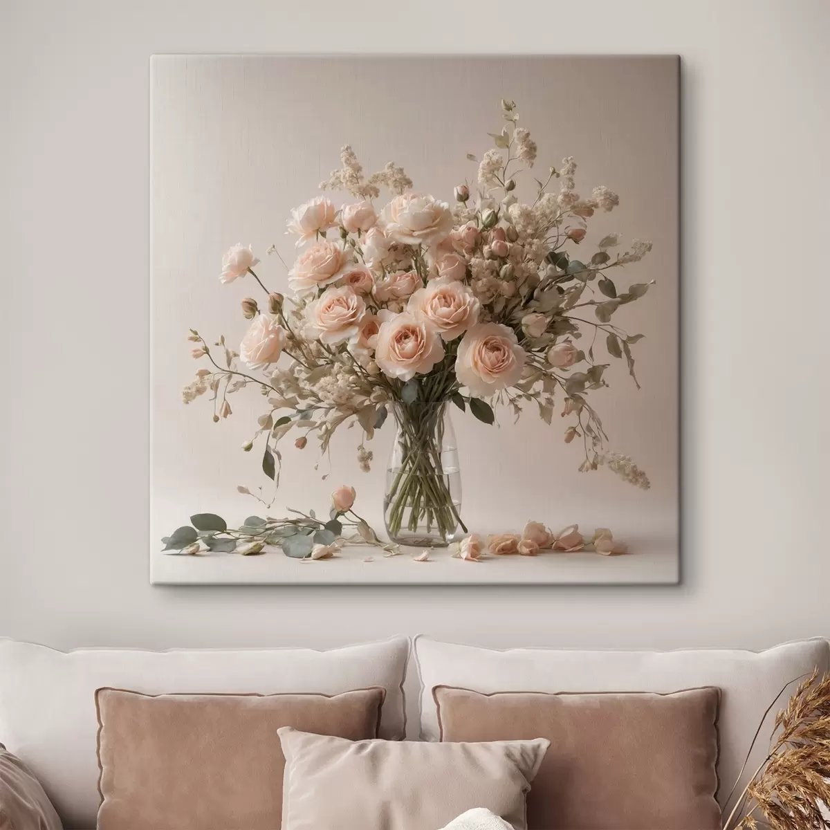  Schilderijen Witte rozen in transparante vaas s44451