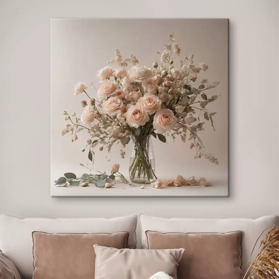  Schilderijen Witte rozen in transparante vaas s44451