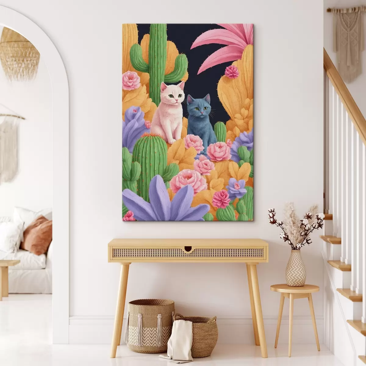  Schilderijen Kunstmatige katten tussen bloemen en cactussen s44452