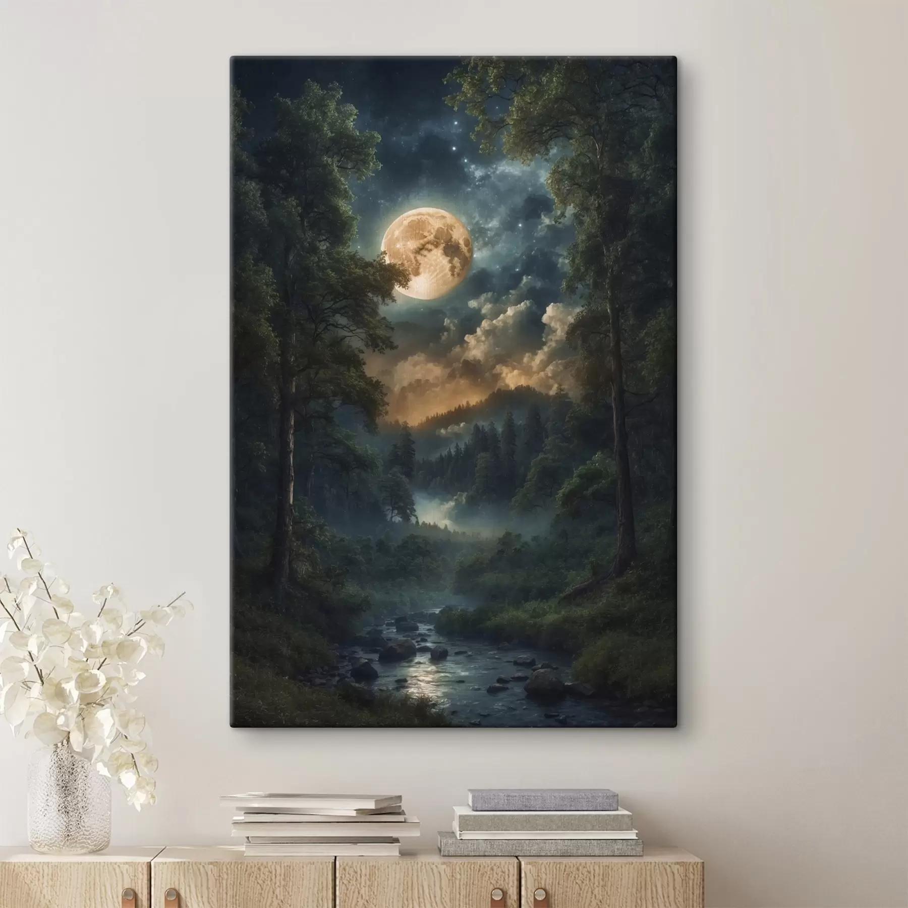 Fotobehang Volle maan in bos s44454