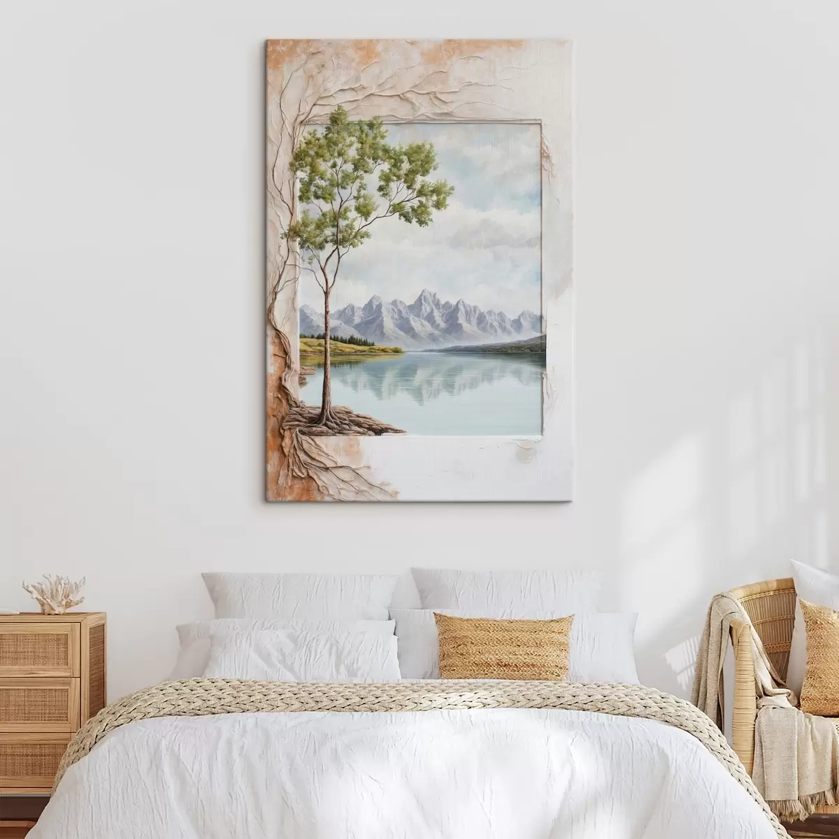  Peintures Vue sur le lac et les montagnes enneigées dans le cadre s44458