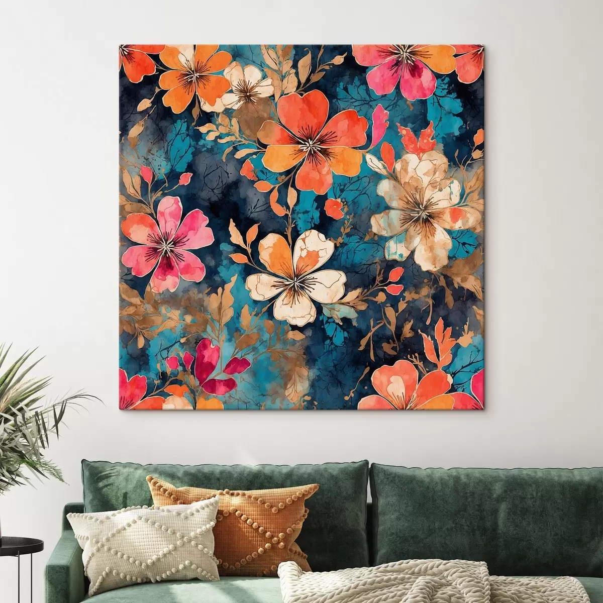  Schilderijen Veelkleurig acrylschilderij in donkerblauwe achtergrond Abstract veelkleurig acrylschilderij in donkerblauwe achtergrond blauwe achtergrond s44460