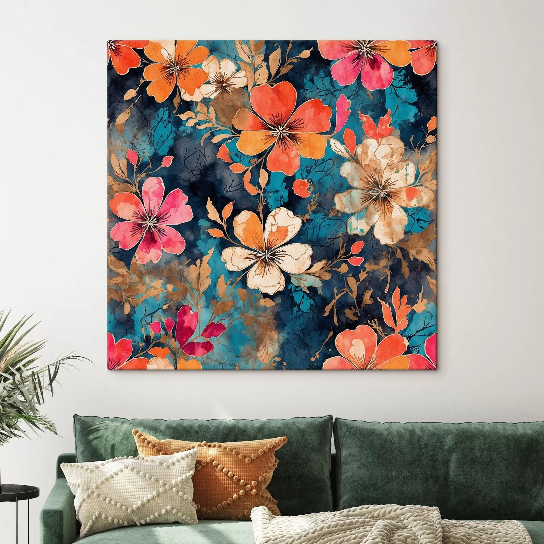 Papier peint photo Peinture acrylique multicolore sur fond bleu foncé Peinture acrylique abstraite multicolore sur fond bleu foncé fond bleu s44460