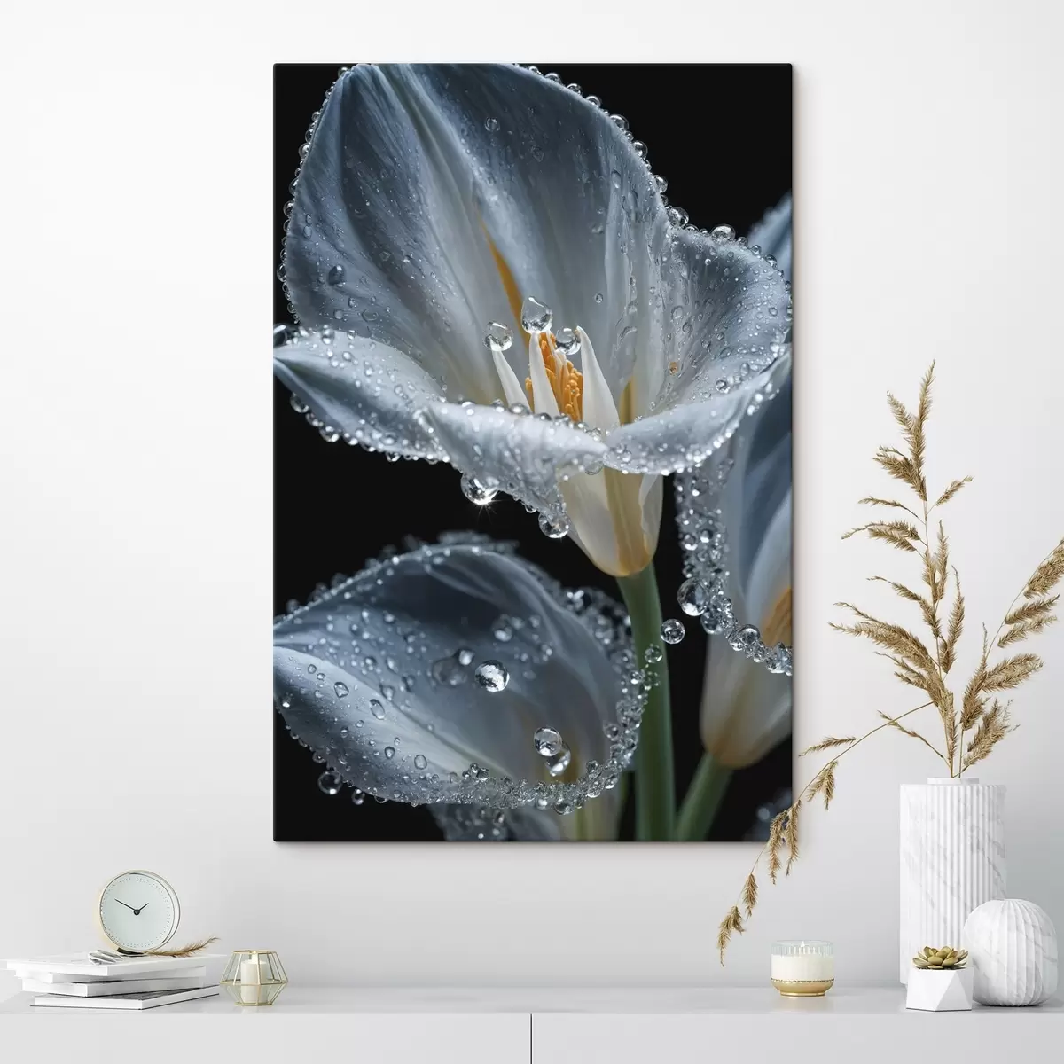  Peintures Fleur transparente sur fond noir s44479