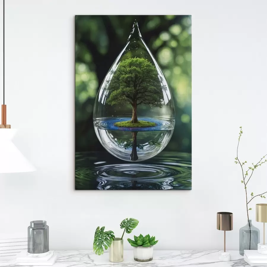  Peintures Goutte d'eau avec réflexion sur l'arbre s44480