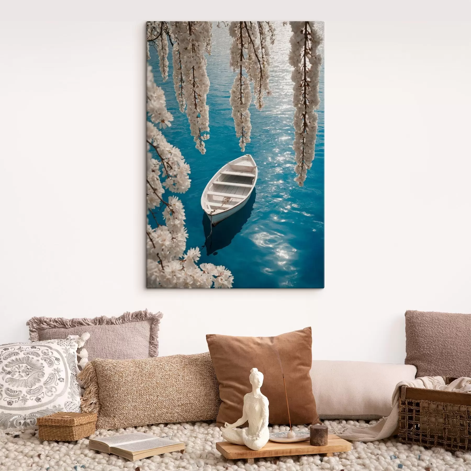 Fotobehang Witte boot onder een boom s44482