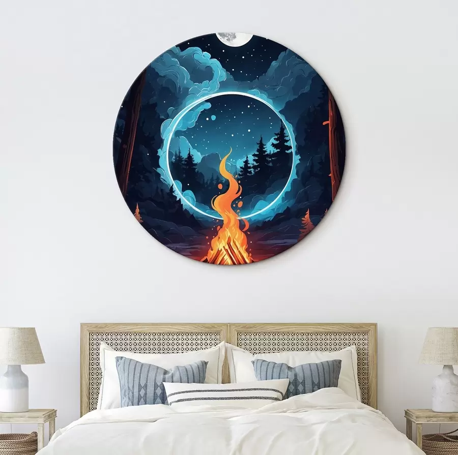  Schilderijen Vreugdevuur in nachtelijk bos r44436