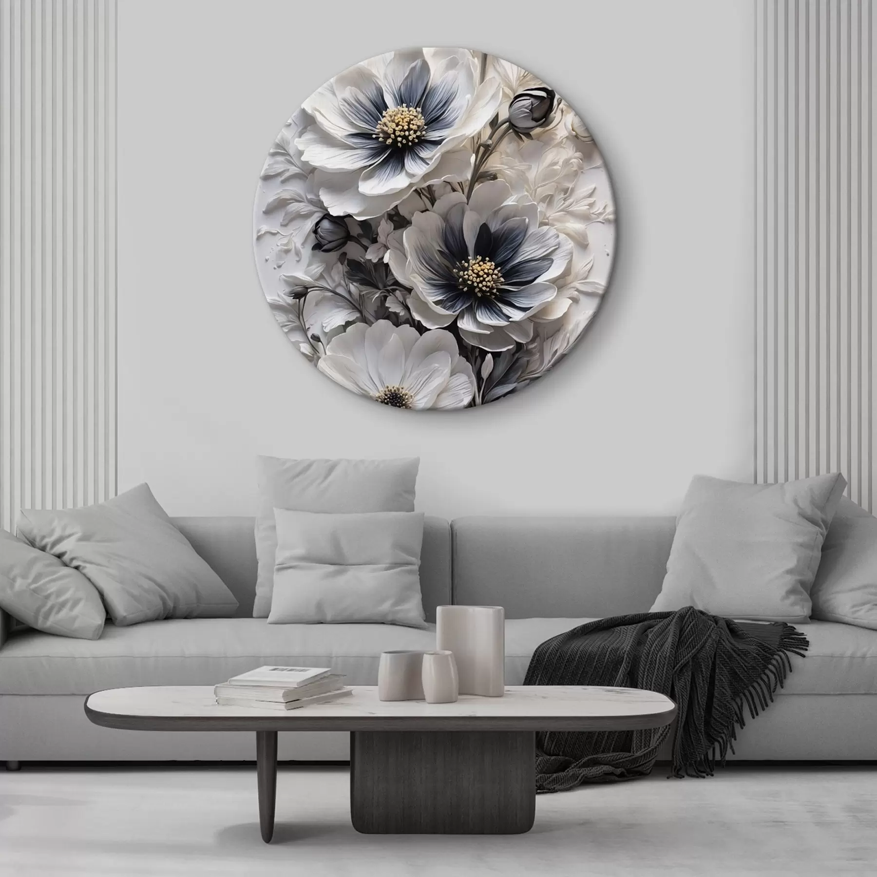 Fotobehang Zwart-witte bloemen op witte achtergrond r44446