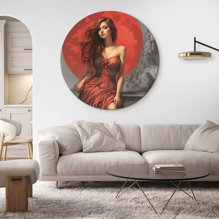  Schilderijen Meisje op rode maanachtergrond r44448