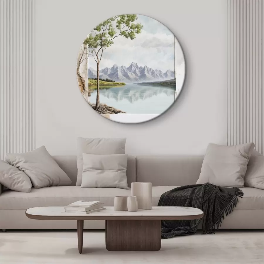  Peintures Vue sur le lac et les montagnes enneigées dans le cadre r44458