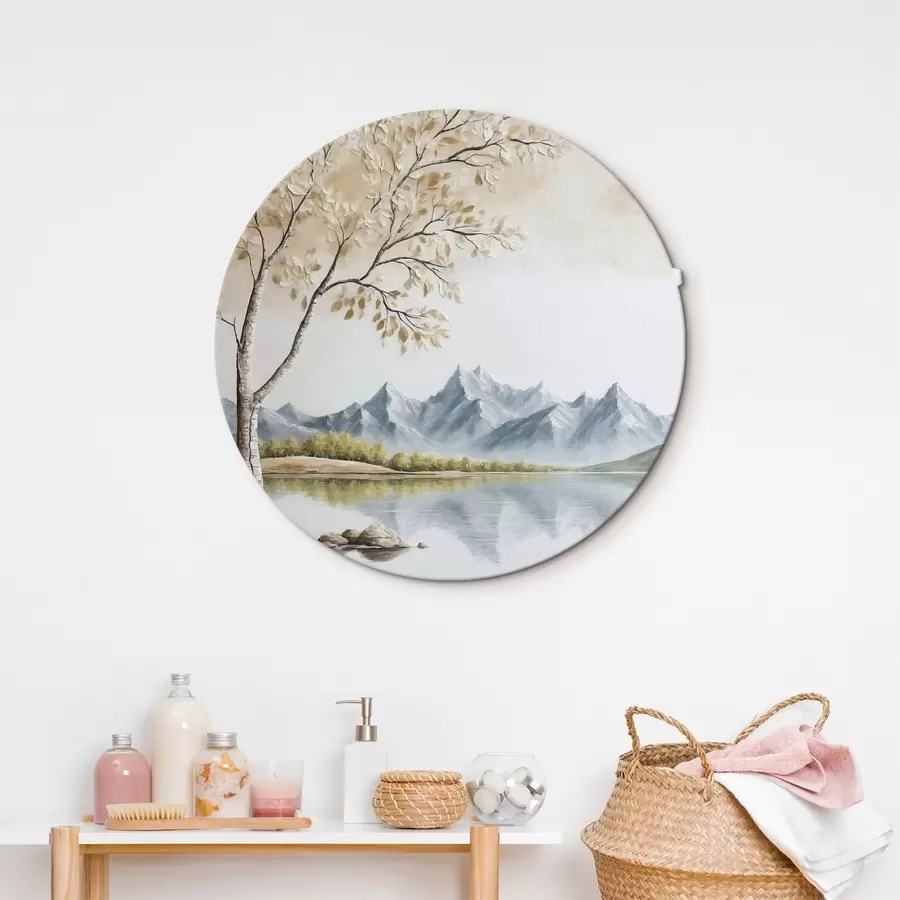  Schilderijen Boom op meer en besneeuwde bergen achtergrond r44459