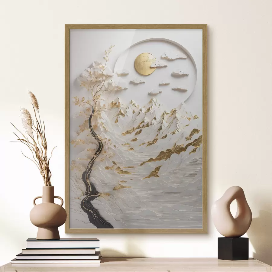 Papier peint photo Montagnes abstraites et soleil f44428