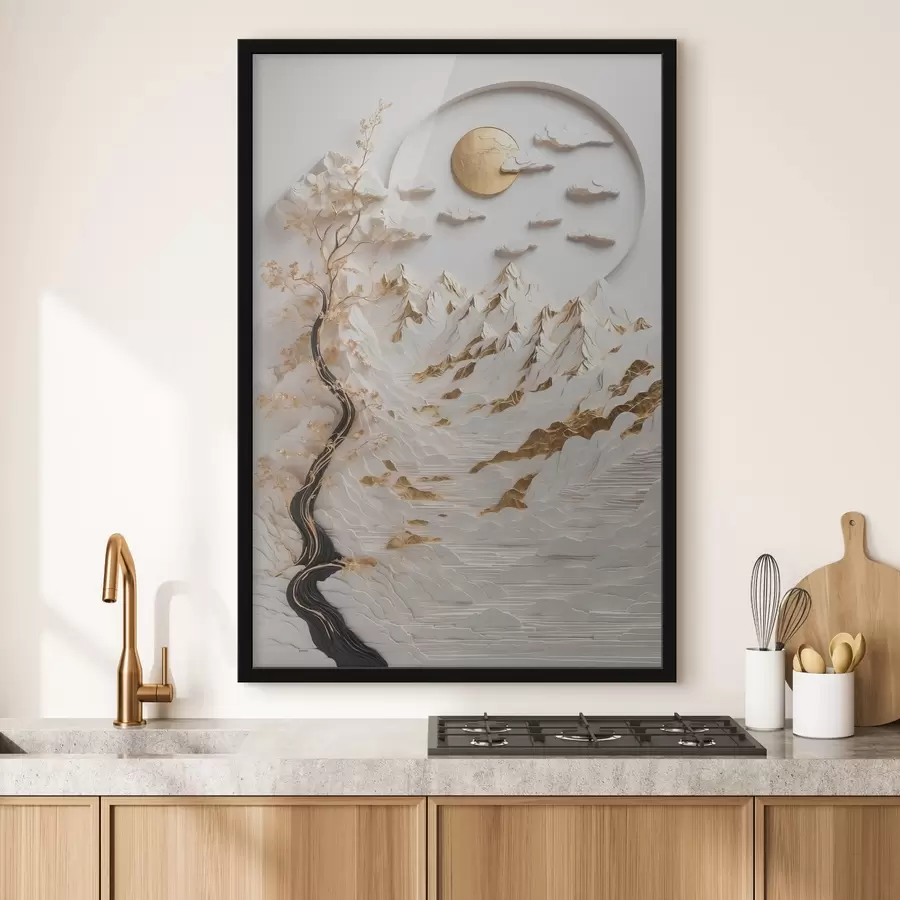 Fotobehang Abstracte bergen en zon f44428