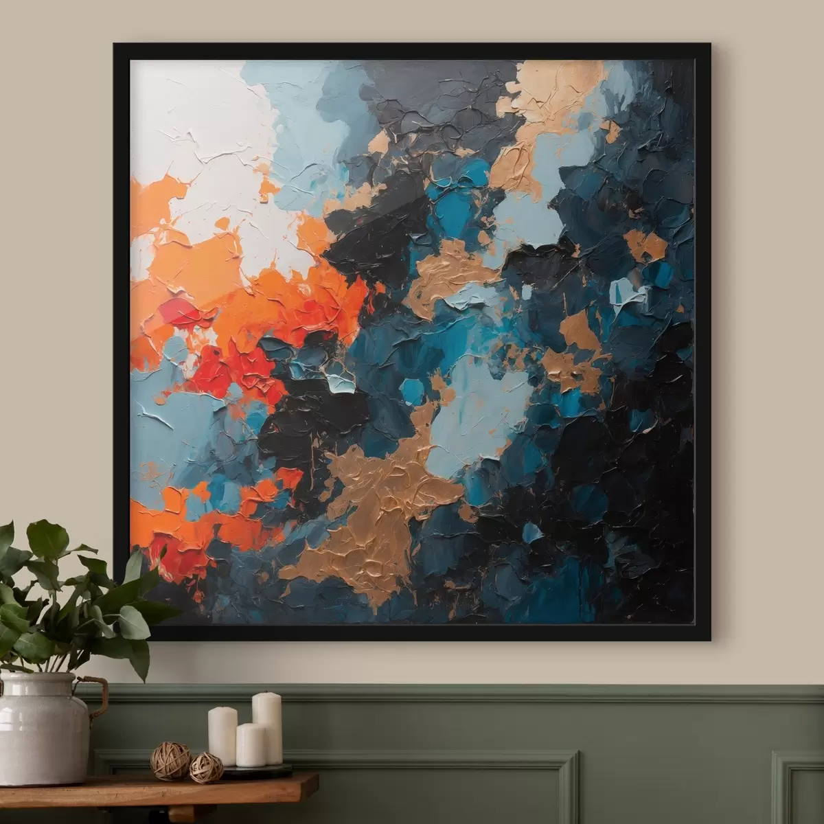 Poster Abstract veelkleurig olieverfschilderij f44431