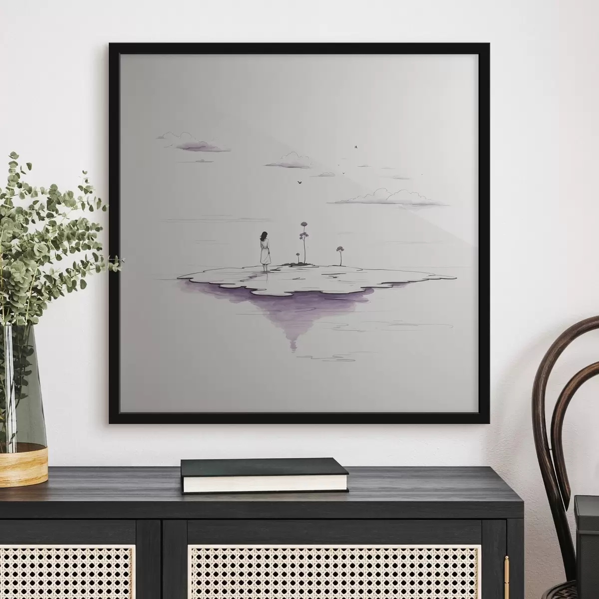 Poster Eenvoudig zwart-wit schilderij f44433