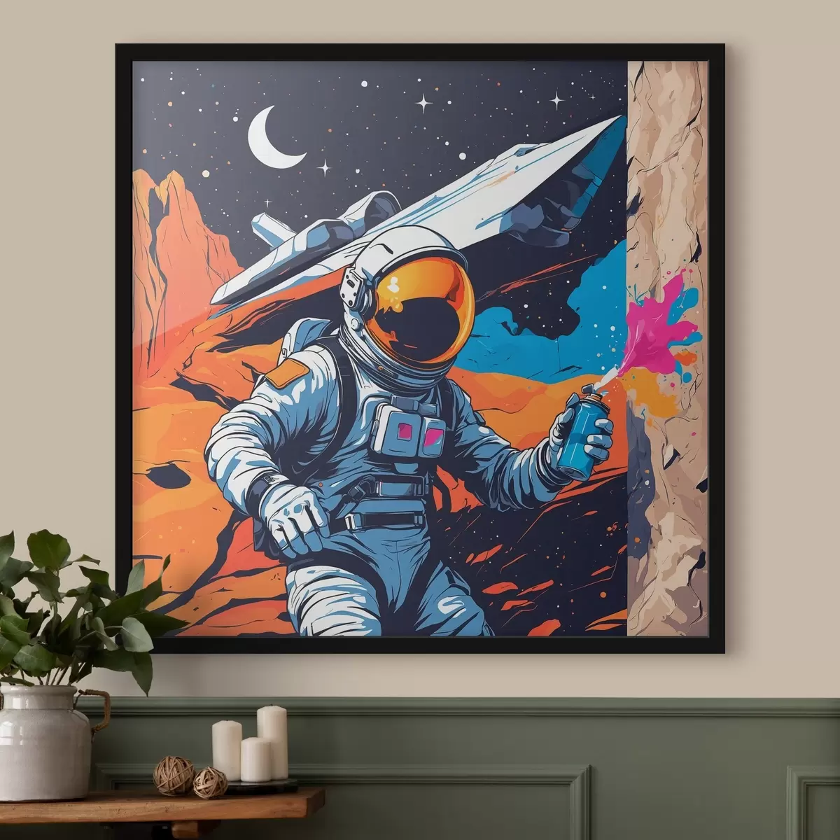 Poster Poster met astronaut en schip f44434