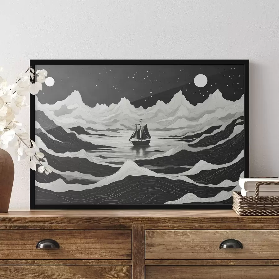 Fotobehang Schip in mistige nachtzee f44437