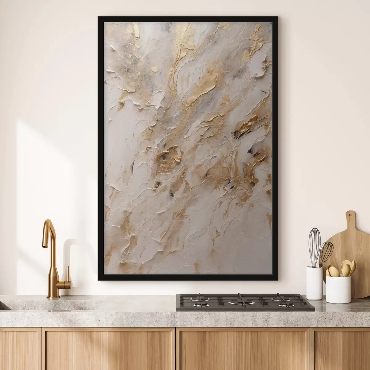 Poster Abstract geel en wit pad in acrylschilderstijl Rode bloem op wit-rode achtergrond wit olieverfschilderij f44439