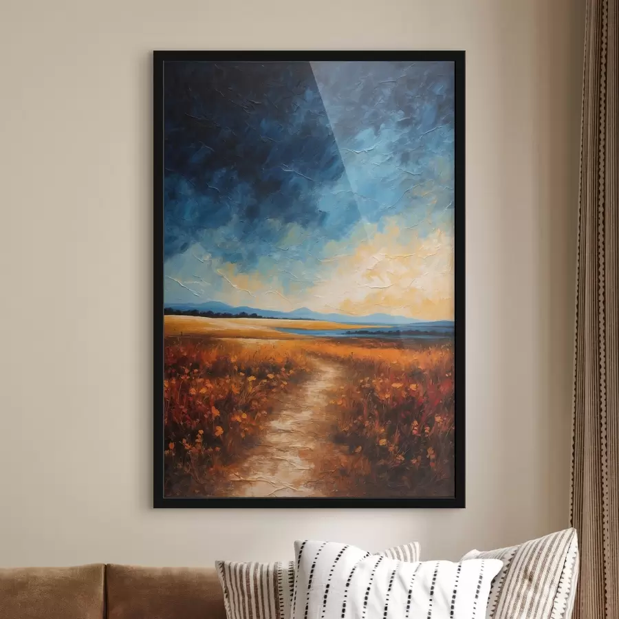 Papier peint photo Champ de fleurs le soir en peinture acrylique f44440