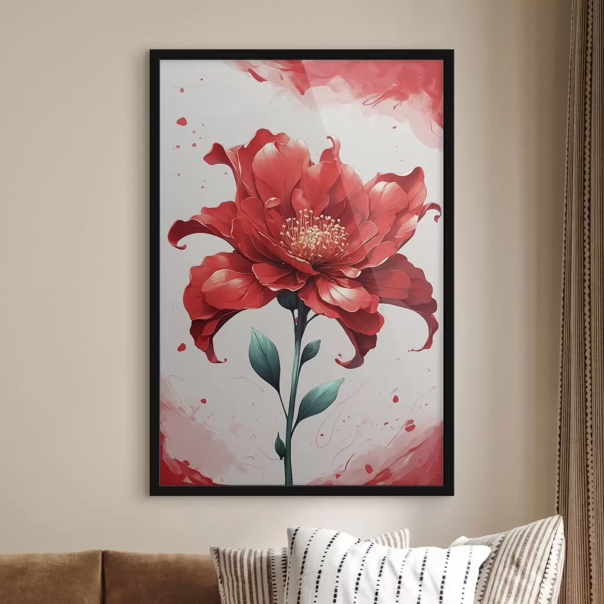 Affiche Fleur rouge sur fond blanc-rouge f44442