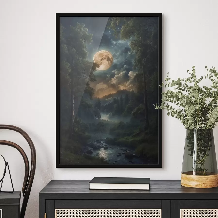 Fotobehang Volle maan in bos f44454