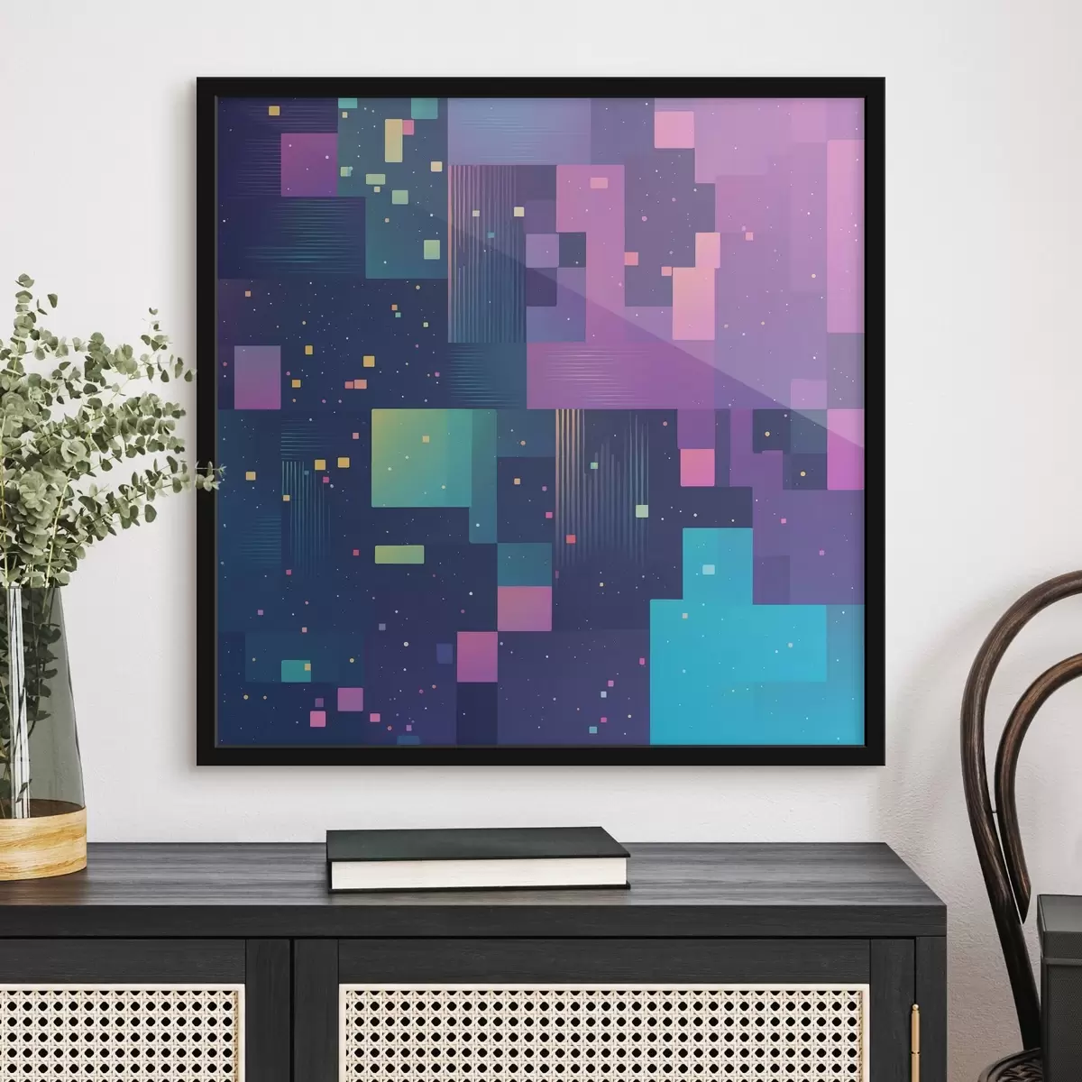 Poster Abstract schilderij met veelkleurige rechthoekige figuren f44457