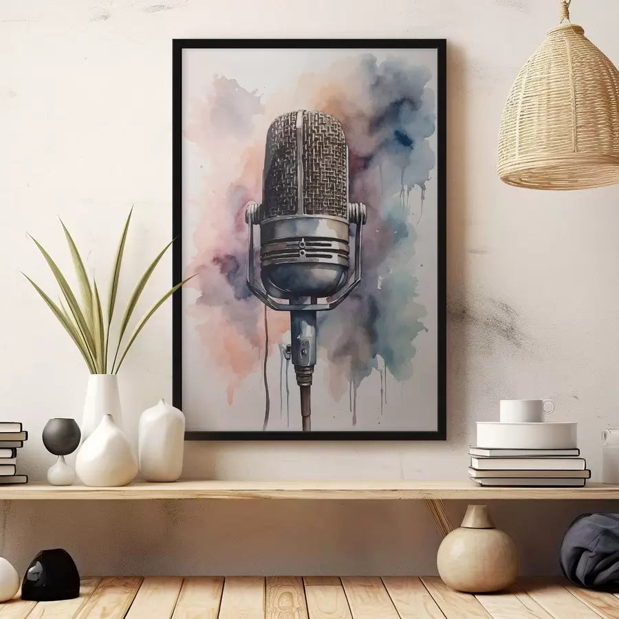 Fotobehang Microfoon op aquarelachtergrond f44463