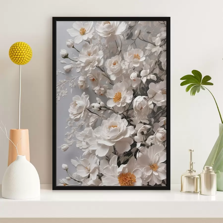Fotobehang Witte bloemen en bladeren op witte achtergrond f44465