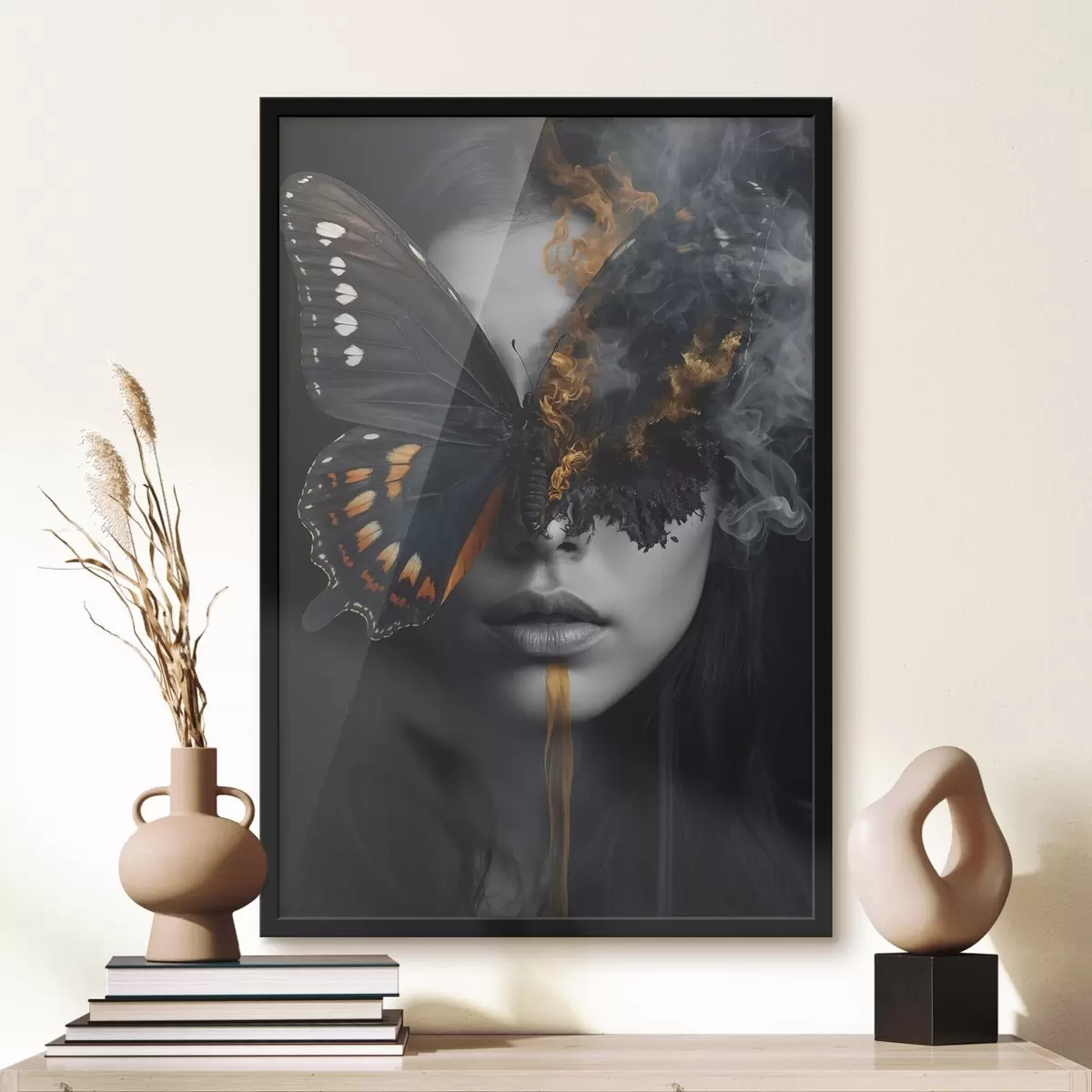 Affiche Papillon brûlant sur le visage d'une fille f44468